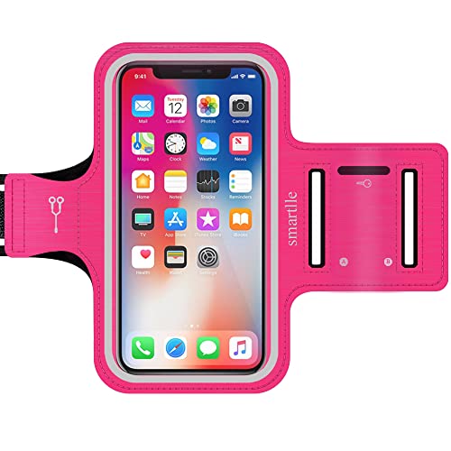 Smartlle Arm Phone Holder for Running, Universal Armband for Cellphone iPhone 14 13 12 11 Pro/XR/XS/X/SE/8/7/6s/6, Samsung Galaxy A/S/J, LG, Moto, Pixel, Up to 6.1’’, for Gym, Sports, Workout-Pink