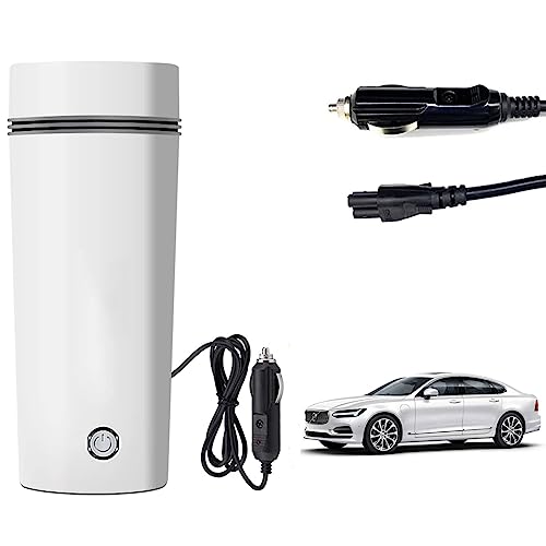 Image of Oshotto 12V Portable Electric Water Bottle for Hot Water Tea Coffee Kettle Mug Multipurpose Food Grade Fast Boil Auto Shut-off For Travel Camping, Road Trip Compatible with Volvo S90 (350ml) - White