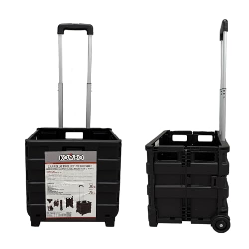 KOMBO - Carrello Trolley Pieghevole Portatutto con Ruote e Manico Telescopico Estensibile 38x83,5x33 cm – Box in Plastica Rigida Richiudibile