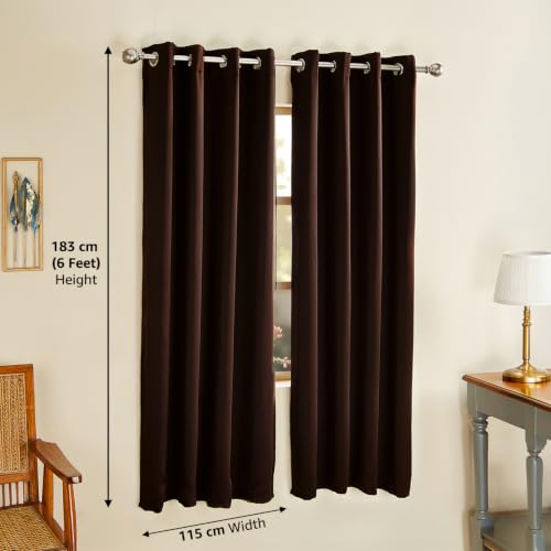 Image of Amazon Brand - Solimo Polyester 100% Blackout Plain Window Curtains|100% Room Darkening| 6 Feet |Set of 2| Plain Design | Blackout|for Living Room Kids Room and Bedroom | Color- Dark Brown
