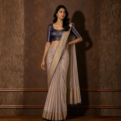 Image of Studio Shringaar Women's Zari Brocade Stitched Elbow Length Sleeves Saree Blouse