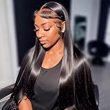 Mihugass 13x6 Straight Lace Front Wig Human Hair 250 Density HD Transparent Lace Front Wigs Jet Black Wig Pre Plucked With Baby Hair Natural Hairline Soft and Smooth Heat Safe 26 Inch