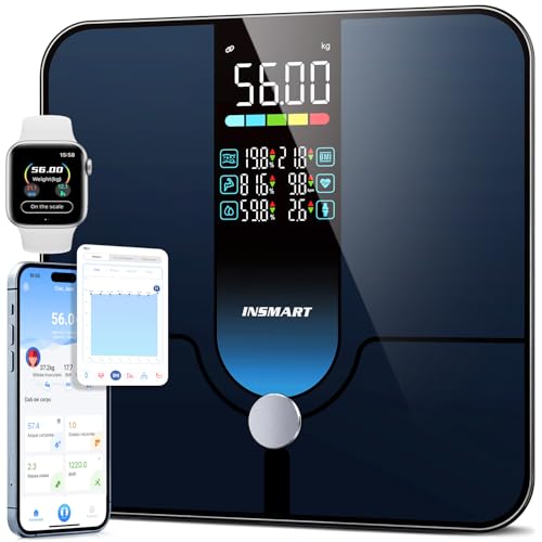 Bilancia Intelligente INSMART Per Il Peso Corporeo, Bilancia Per Grasso Corporeo Con Ampio Display, Bilancia Da Bagno Bluetooth Ad Alta Precisione Da 227 Kg/500 Libbre 30x30 Cm, Può Misurare 18 Dati