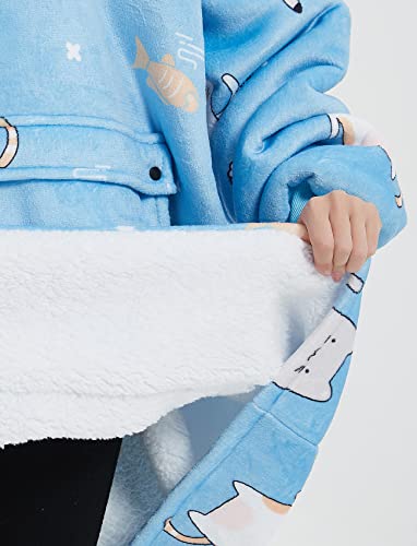 Image of KFUBUO Wearable Blanket Hoodie for Adults With Pocket Cat Oversized Hoodie | Sherpa, Cat Gifts for Cat lovers, Sweatshirt Blanket, Cat Hoodie Pouch, Cute Gifts for Women, Blanket Sweatshirt
