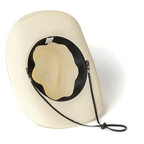 Eogimi Western Style Classic Cowboy Straw Hat Wide Brim Cowgirl Hat With Belt Buckle P-Creamy #TOP3