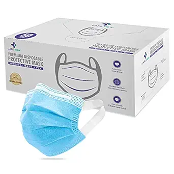Careview 3 Ply Disposable Nonwoven Fabric Unisex Without Valve Face Mask (Pack of 50, Blue)