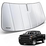 MZS Windshield Sun Shade Compatible with Silverado Sierra 1500 2500HD 3500HD 2019-2026, Foldable Truck Sun Shade Shield with Storage Pouch, Front Window Visor Sunshade for Interior Protector