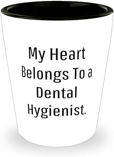 Perfect Dental hygienist Gifts, My Heart Belongs To a Dental, Funny Birthday Shot Glass For Men Women, Ceramic Cup From Friends, Toothbrush, Toothpaste, Dental floss, Mouthwash, Whitening strips