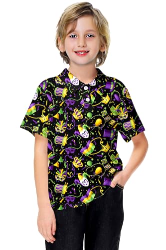 Image of AOBUTE Kids 4th of July Polo American Flag Short Sleeve Button Down Shirts Tops 3-14 Years