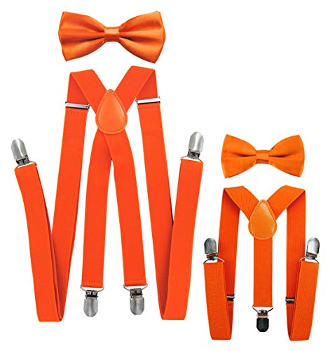 axy - Tirantes con pajarita para hombre y mujer Naranja Naranja (hombre 2,5 cm + tirantes de 2,5 cm de ancho y 2,5 cm de ancho).