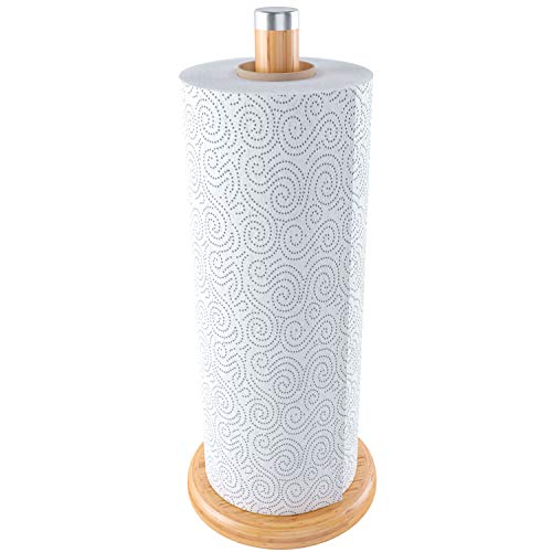 Home Intuition Rustic Bamboo Wood Counter Top Slim Paper Towel Holder Stand Dispenser #TOP1