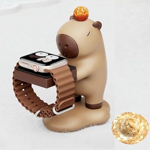For Apple Watch Charger Stand,Charger Stand Compatible with Apple Watch Series Ultra2/Ultra/10/9/8/SE2/7/6/SE/5/4/3/2/1(49/46/45/44/42/41/40/38mm)Cute Capybara iWatch Charging Dock,Supports Nightstand Cover