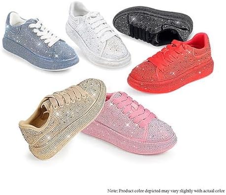 Liliana Women Chunky Thick Sole Stud Rhinestone Fashion Sneakers Kingdom-2 Gold Rhine 8 | Image 3