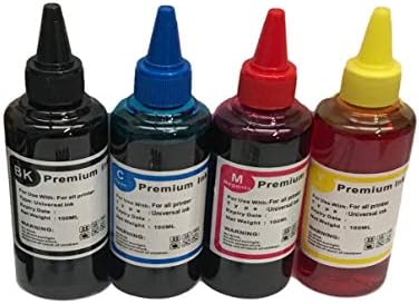 BVH Direct Universal Bulk Ink Refills Compatible with Epson HP Brother Canon Lexmark Ricoh Refillable Ink Cartridge and CISS Systems Black Cyan Magenta Yellow 100ml Each Color, 4-Bottle