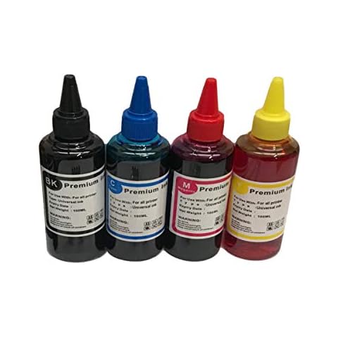 BVH Direct Universal Bulk Ink Refills Compatible with Epson HP Brother Canon Lexmark Ricoh Refillable Ink Cartridge and CISS Systems Black Cyan Magenta Yellow 100ml Each Color, 4-Bottle Cover