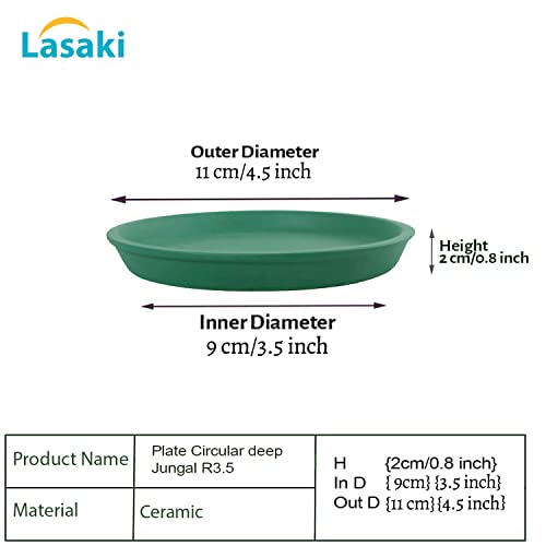 Image of Lasaki Round Ceramic Trays (Plates Saucers) for Pots, planters, Flower, Succulent(Set of 2,deep Jungle,3.5 inch) R3.5(Plants not Included)