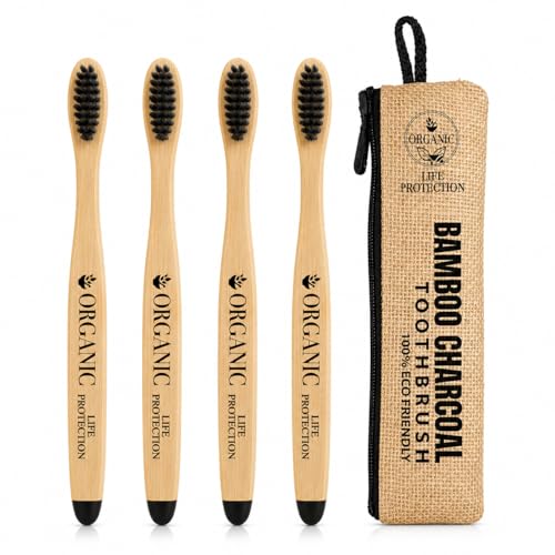 Image of Bamboo Toothbrush Combo Set - 4 Kids + 4 Adults + 1 Tongue Cleaners, Soft Bristles, BPA-Free, Eco-Friendly Wooden Toothbrush for Family Use