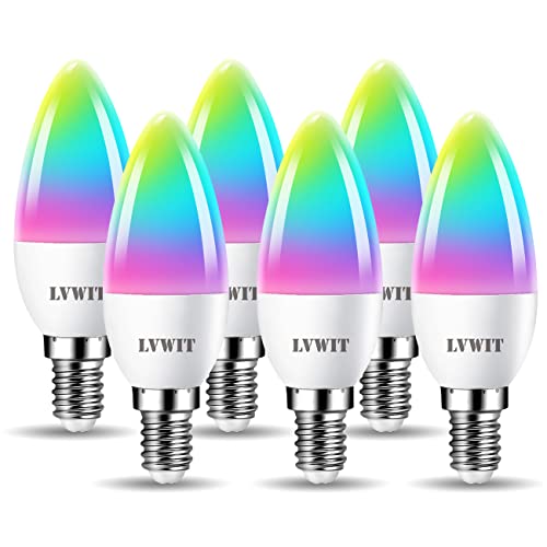 LVWIT LVWIT Lampadine Alexa, Lampadina Smart E14 Wifi, 5W Equivalenti a 40W, 470Lm, Lampadine Smart con Telecomando Compatibile con Alexa, Echo and Google Assistant, RGB Intelligente Dimmerabile,6 Pcs