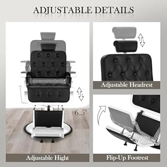 Vintage Recline Barber Chair, Salon Styling Chair for Barbershop w/Adjustable Footrest, Hairdresser Chairs for Barbershop, Professional Salon Beauty Spa Shampoo Tattoo Equipment, Black