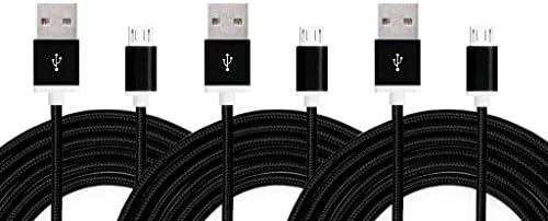 KYAL Bundle 3 Durable 5ft Nylon Braided Tangle Free Micro USB Cable Cord Type A 2.0 Male to Micro B Sync & Charging for Android Smartphones_Black