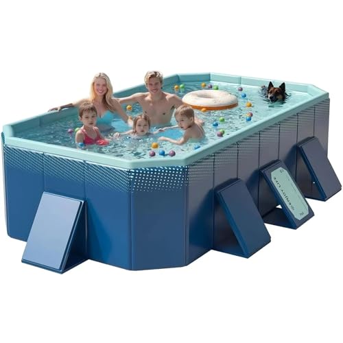 114' Non-Inflatable Foldable Swimming Pool for Family, Portable Above Ground Pool for Adults & Kids,...