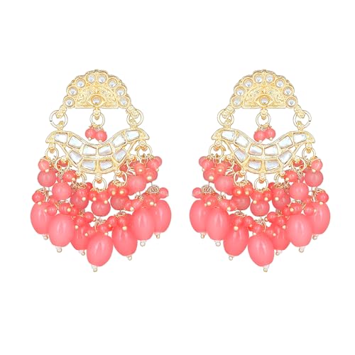 Gehena by Estele Gold Plated Elegant Kundan Studded Drop Earrings with Mint Pink Beaded Pearls for Girls and Women (B0CKBCJS5P) Amazon Price History, Amazon Price Tracker