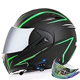 ▶ ● Bluetooth multifuncional: los cascos de motocicleta con auriculares Bluetooth integrados se pueden emparejar con teléfonos móviles. Escuche música conteste automáticamente el teléfono, fácil de instalar, lo que le permite cambiar sin problemas entre llamadas y música mientras conduce.