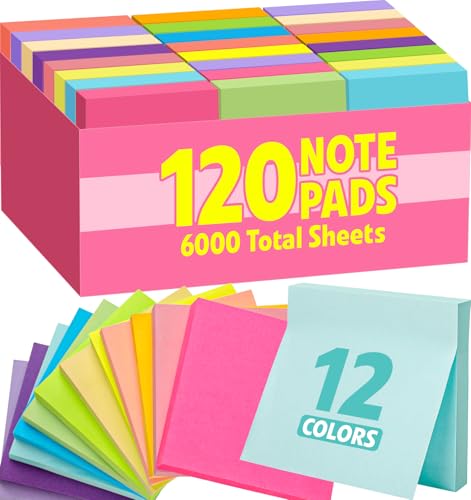 120 Pads Sticky Notes 3x3, Self-Stick Pads Bulk Bright Colors, School Supplies, Office Products, 50 Sheet/Pad