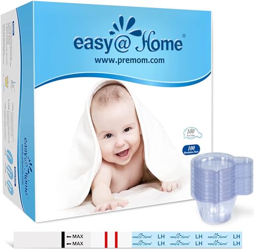 Easy@Home Ovulation Test Strips, 100 Pack Fertility Tests, Ovulation Predictor Kit, FSA Eligible, Powered by Premom Ovulation Predictor iOS and Android App, 100LH+100 Urine Cups