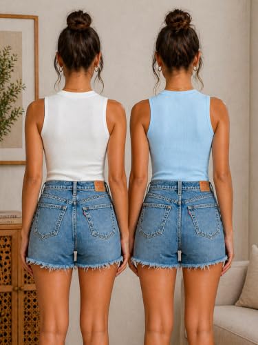 Image of Toochki Tops for Women Crop Top for Women's Tank Activewear Tee Casual Sports Cotton High Neck Camisole Pack of Two (2)