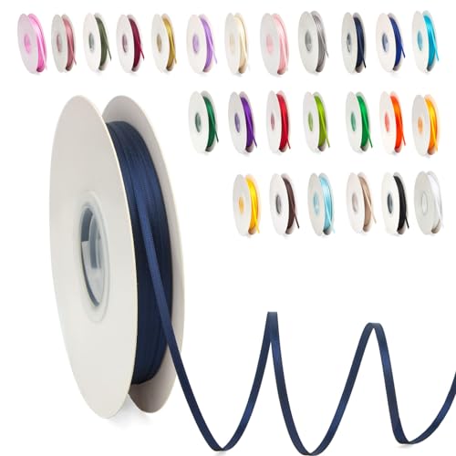 POPOYU Ruban Satin, 6mm X 91m Ruban De Ballon Armée Verte En Satin Pour Créer Des Cartes, Scrapbooks, Emballage Cadeaux Décorations, Fleurs, Boîtes, Marque-places, Gâteaux, Confirmation, Mariage, Noël