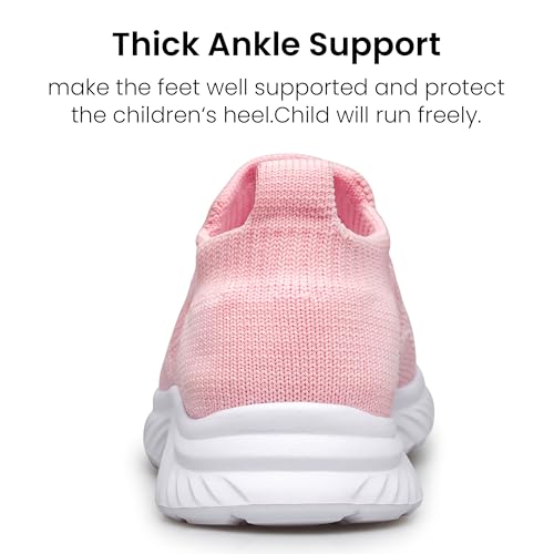 BRCHMUN Girls Sock Shoes Kids Sneakers Slip on Athletic Tennis Walking Non Slip Fitness Shoes Laceless Lightweight Pink Little Kid Size 13