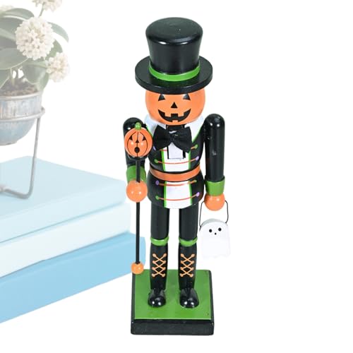 ハロウィーンのくるみ割り人形フィギュア - 木製の休日の彫像、不気味な季節の収集品|キャラクターのフィギュアのお祝いの装飾、お化け屋敷のパーティーディスプレイ付き装飾的なスケルトンカボチャの飾り