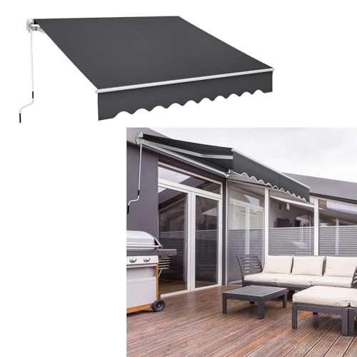YUENFONG Toldo de aluminio de 2,5 x 2 m, con brazo articulado, toldo para balcón con manivela, resistente al agua y a los rayos UV para jardín, terraza exterior (200 x 250 cm, color gris oscuro)