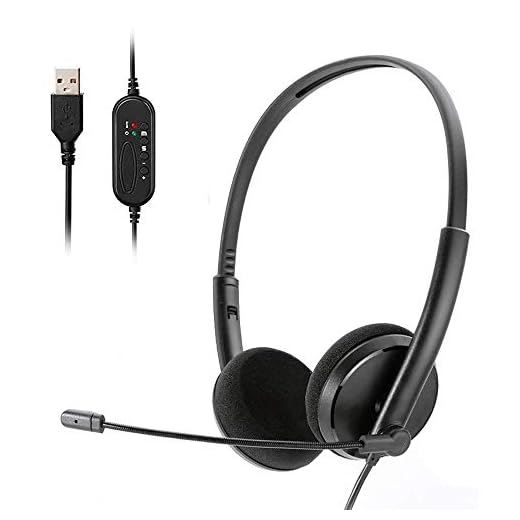 Datorheadset med mikrofon brusreducering och ljudkontroll, trådbundet USB-headset PC hörlurar hörlurar kundtjänst headset med mikrofon för bärbar dator affärscenter Skype Chat