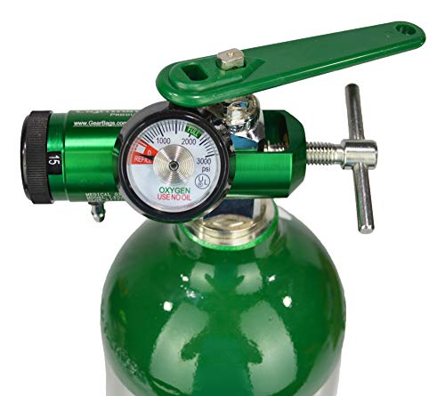 Lightning X Portable Aluminum Medical Oxygen Cylinder, D Size w/CGA-870 Post Valve + 0-15lpm Mini O2 Regulator w/Wrench for Home & EMS Use, Ships Empty (Cylinder + Regulator) - Thumbnail 4