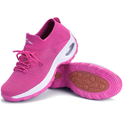 Womens Walking Shoes Mesh Air Cushion Sock Sneakers Slip On Fashion Sneakers Comfortable Platform Dance Loafers Nurse Work Shoe Hot Pink #TOP29