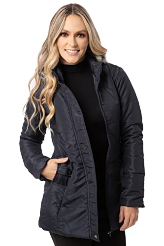 Sobretudo Jaqueta Feminina Com Capuz Removível Frio Inverno (AzulMarinho, G2)