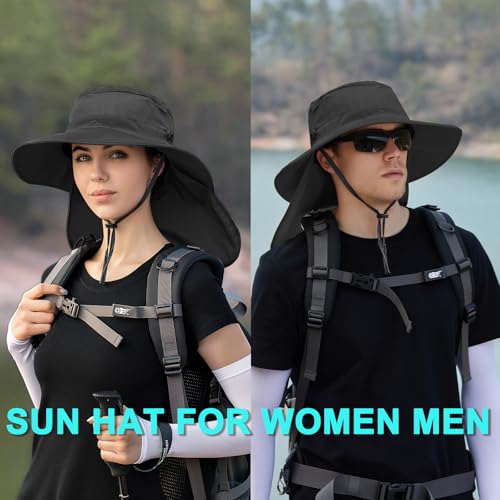 Image of ZOORON Sun Hats for Men Women Fishing Hat with Neck Flap,UPF 50+ Sun Hat Waterproof Wide Brim Bucket Hats for Safari Hiking