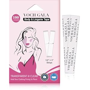 VOCH GALA Cinta de doble cara para ropa y moda: cinta de tela transparente adhesiva y fácil de despegar, cinta corporal por corte y cinta de ropa, hipoalergénica segura para la piel, portátil de