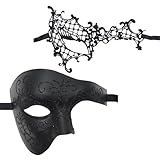 KZOQR 2 máscaras faciales de baile para pareja, máscara para hombre, adecuadas para hombres y mujeres, bailes, fiestas, decoración de baile de Halloween, color negro.