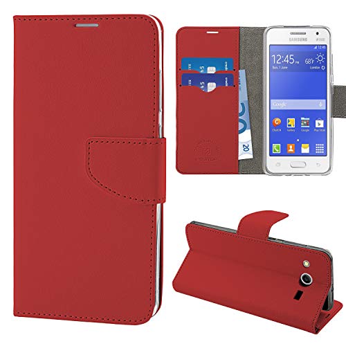 N NEWTOP Cover Compatibile per Samsung Galaxy Core 2 G355, HQ Lateral Custodia Libro Flip Chiusura Magnetica Portafoglio Simil Pelle Stand (Rosso)