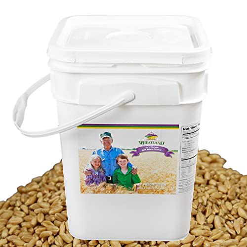 Wheatland™ Soft White Wheat Berries • 23 lbs • Delicious • Healthy Food Option • Farm Fresh • Mylar and Bucket Provide 25 Year Shelf Life • Emergency Food Storage • Non-GMO • Lab Tested Chemical-Free • Premium Baking Quality • Sproutable
