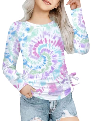 Image of Arshiner Girls Long Sleeve Shirts Ruched Knot Side Tunic Blouse Tee Tops