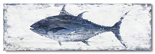 Yihui Arts Canvas Wall Art Hand Painted Abstract Tuna Fish Painting Modern Artwork Coastal Pictures in Blue and White Color for Bedroom Decoration by Yihui Arts - Image 2