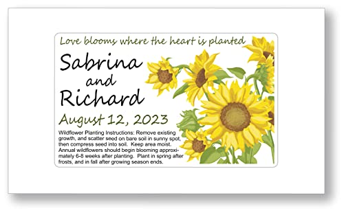 50 Personalized Sunflower Wildflower Wedding Seed Packets Bridal Favors, Bonbonnieres,