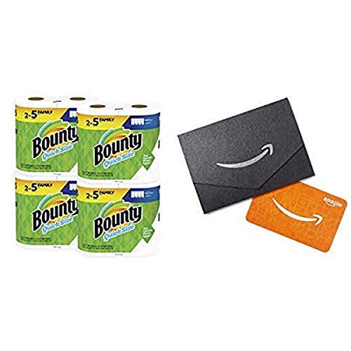 2 Packs of Bounty Quick-Size Paper Towels, White, 8 Family Rolls, 20 Regular Rolls with Amazon.com $10 Gift Card