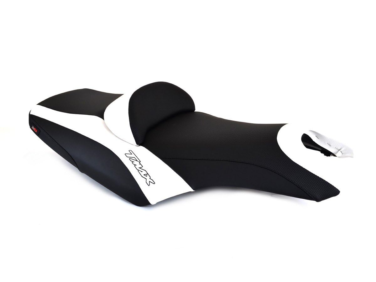 Coprisella compatibile con Yamaha T-Max 500 2008-2011/530 2012-2016 nero/bianco con cuciture nere (F)