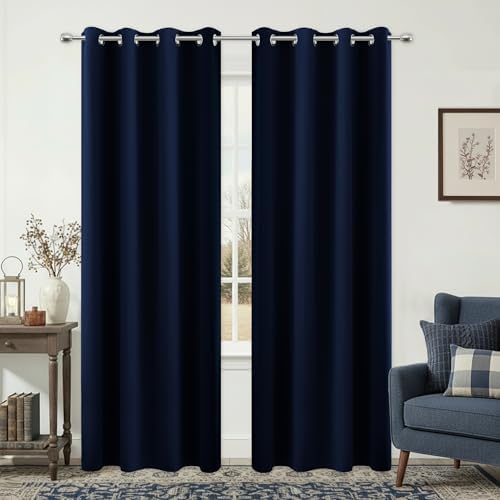 KOUFALL Navy Blue Blackout Curtains for Living Room 84 Inch Lengt...