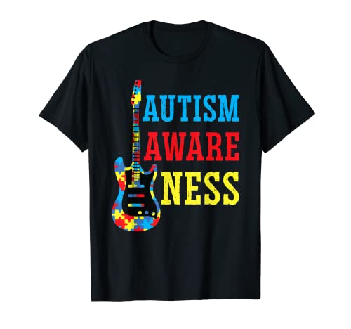 Autism Awareness Day Guitar Puzzle Pieces T-Shirt